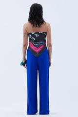 Pleated High-Waisted Wide Leg Trouser in Blue