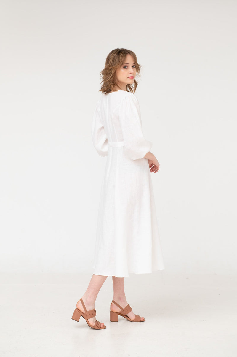 Hazel – round neck linen midi dress