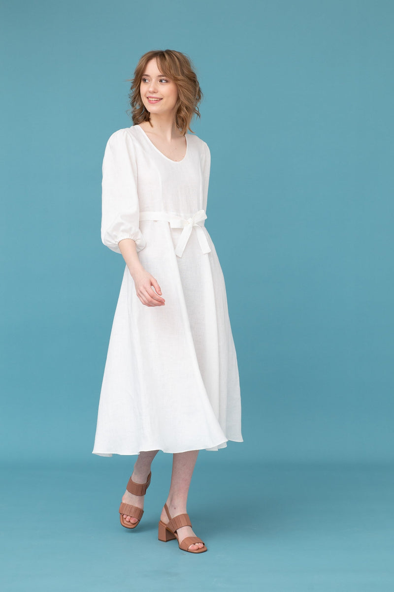 Hazel – round neck linen midi dress