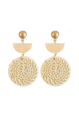 Bali Straw Ratten Hoop Dangle Earrings