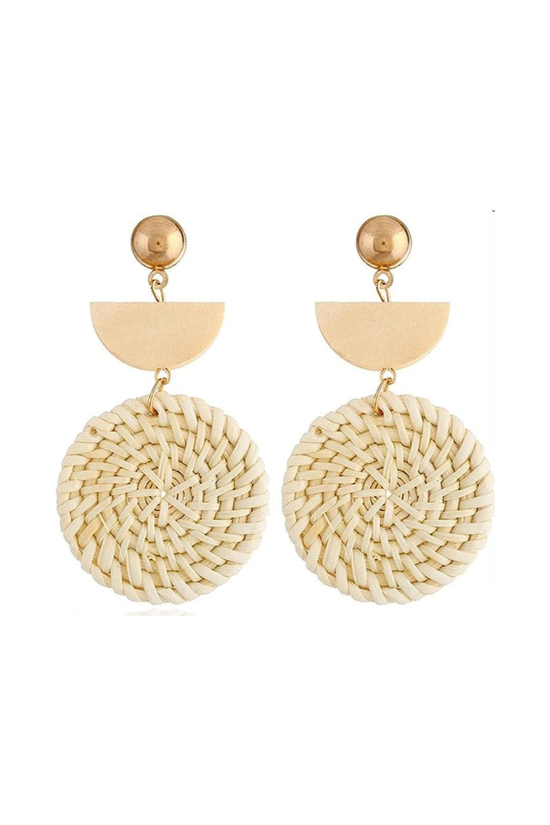 Bali Straw Ratten Hoop Dangle Earrings