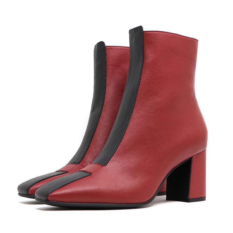 Sylven Jayne Scarlet/Black vegan apple leather boots - side shot