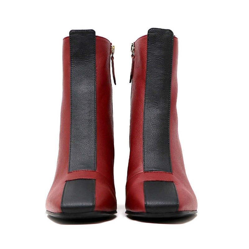 Sylven Jayne Scarlet/Black vegan apple leather boots - front shot