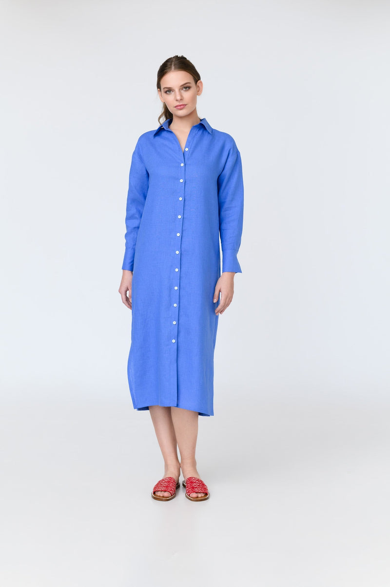 Luna - dropped sleeve linen midi shirt dress