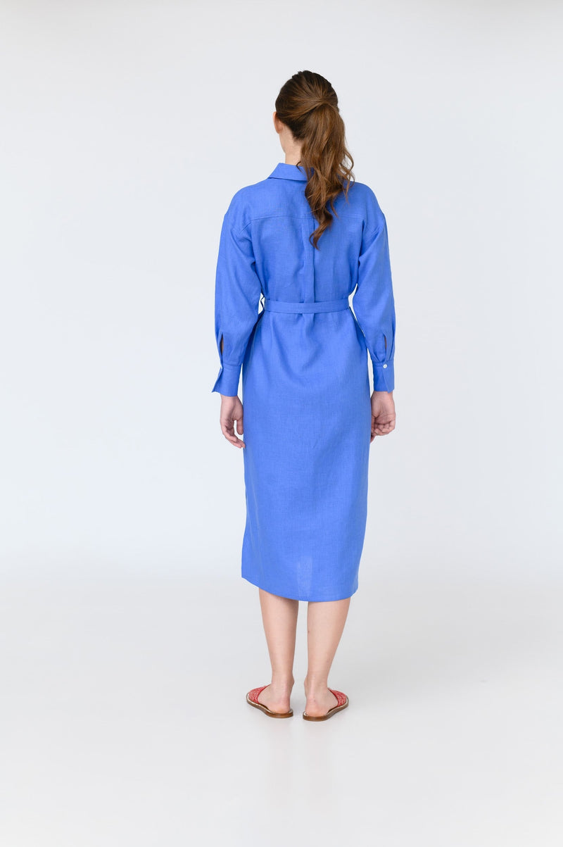 Luna - dropped sleeve linen midi shirt dress