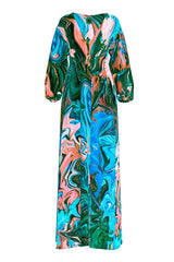 Long V Neck Dress in Paint Swirl Print LOVE HERO SUSTAINABLE FASHION