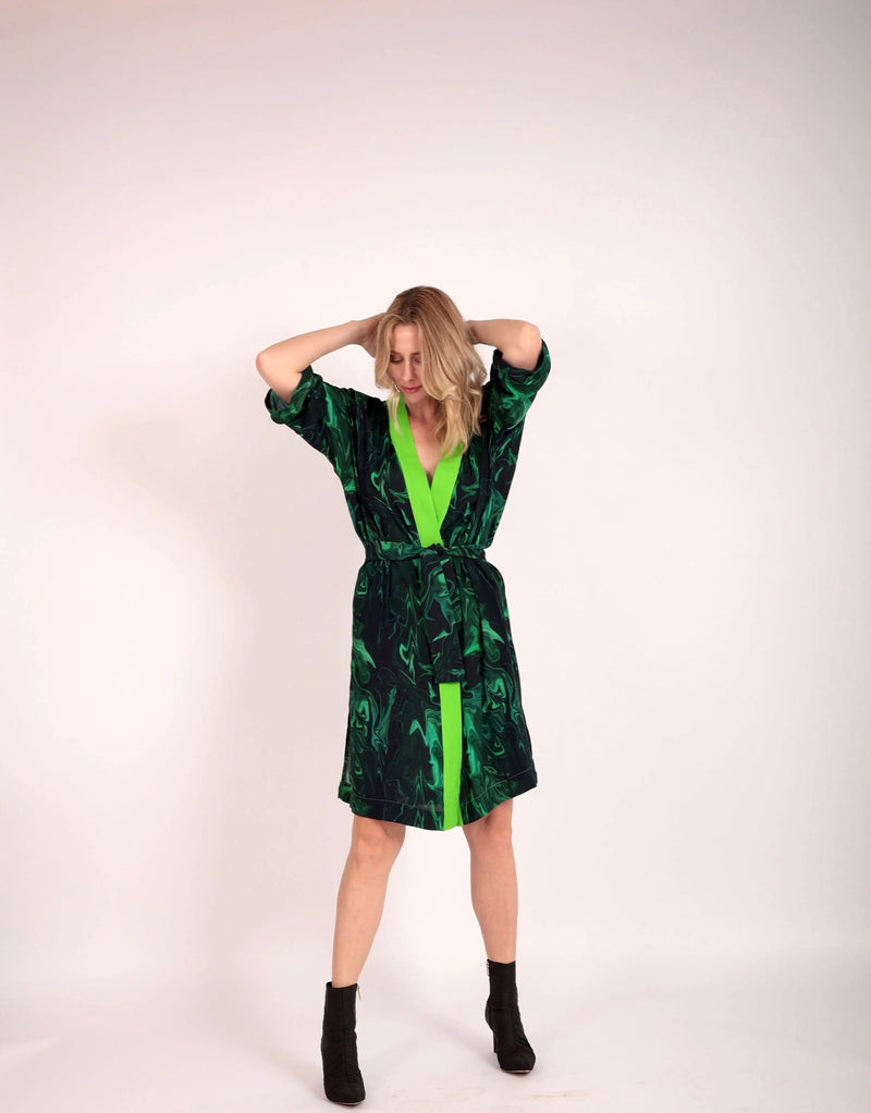 Love Hero Printed Kimono in Green Swirl