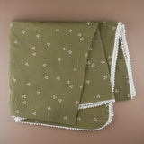 Moss Green Cherry Muslin Swaddle Blanket