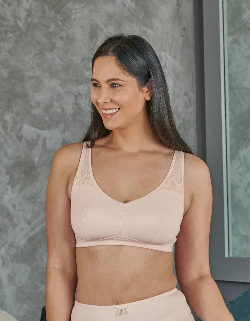 Ornate- Comfort Silk & Organic Cotton Non Wired Bra in Peach Pink