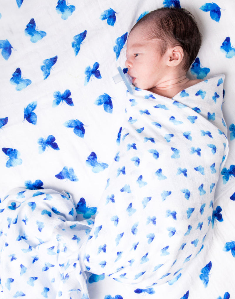 Organic Swaddle - Blue Butterfly