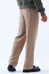 Pleated Wide Leg Trouser in Beige