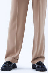 Pleated Wide Leg Trouser in Beige