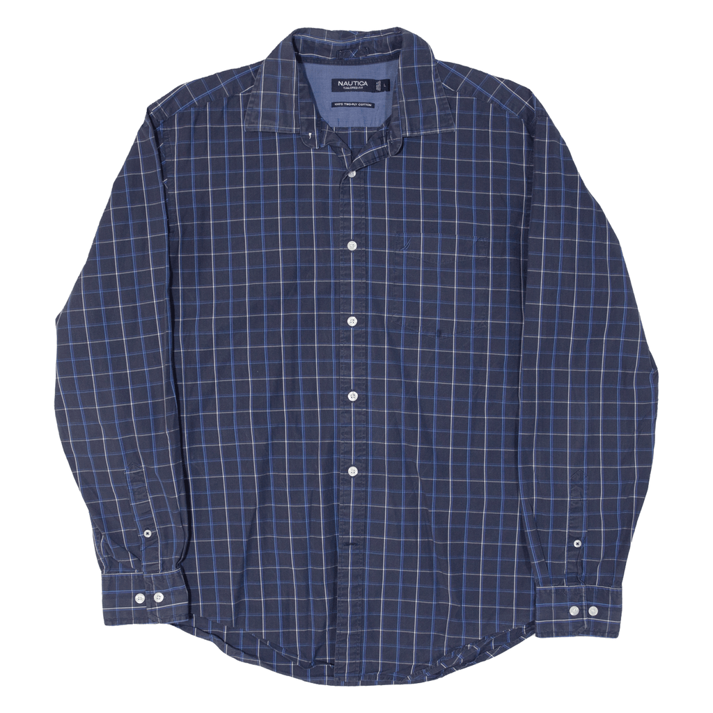 NAUTICA Mens 80'S Two Ply Short Sleeve Shirt XL Blue Check Cotton