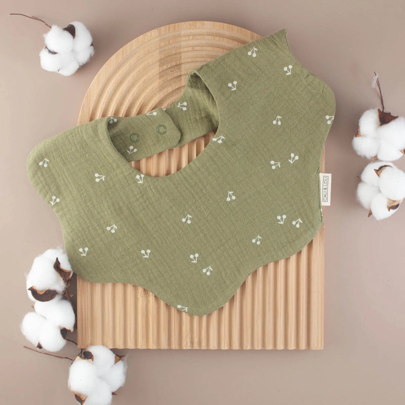 Moss Green Muslin Organic Cotton Petal Bib