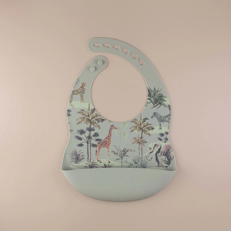 Sage Jungle Print Silicone Bib