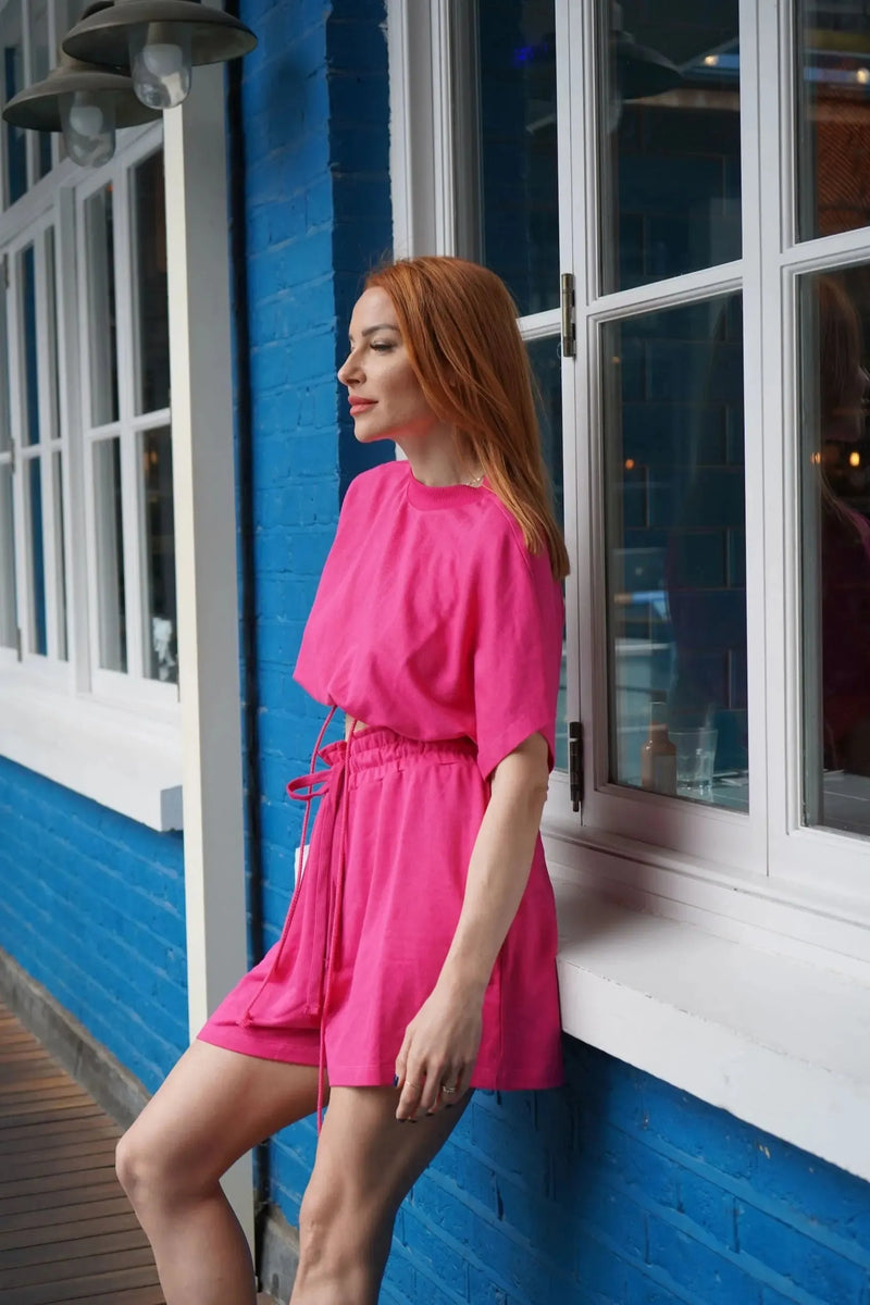 Upcycled - Playsuit Crop Top in Pink loveheroldn