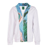 Upcycled - Sweatshirt Cardigan in White with Paint Stroke Collar