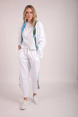 Upcycled - Sweatshirt Cardigan in White with Paint Stroke Collar