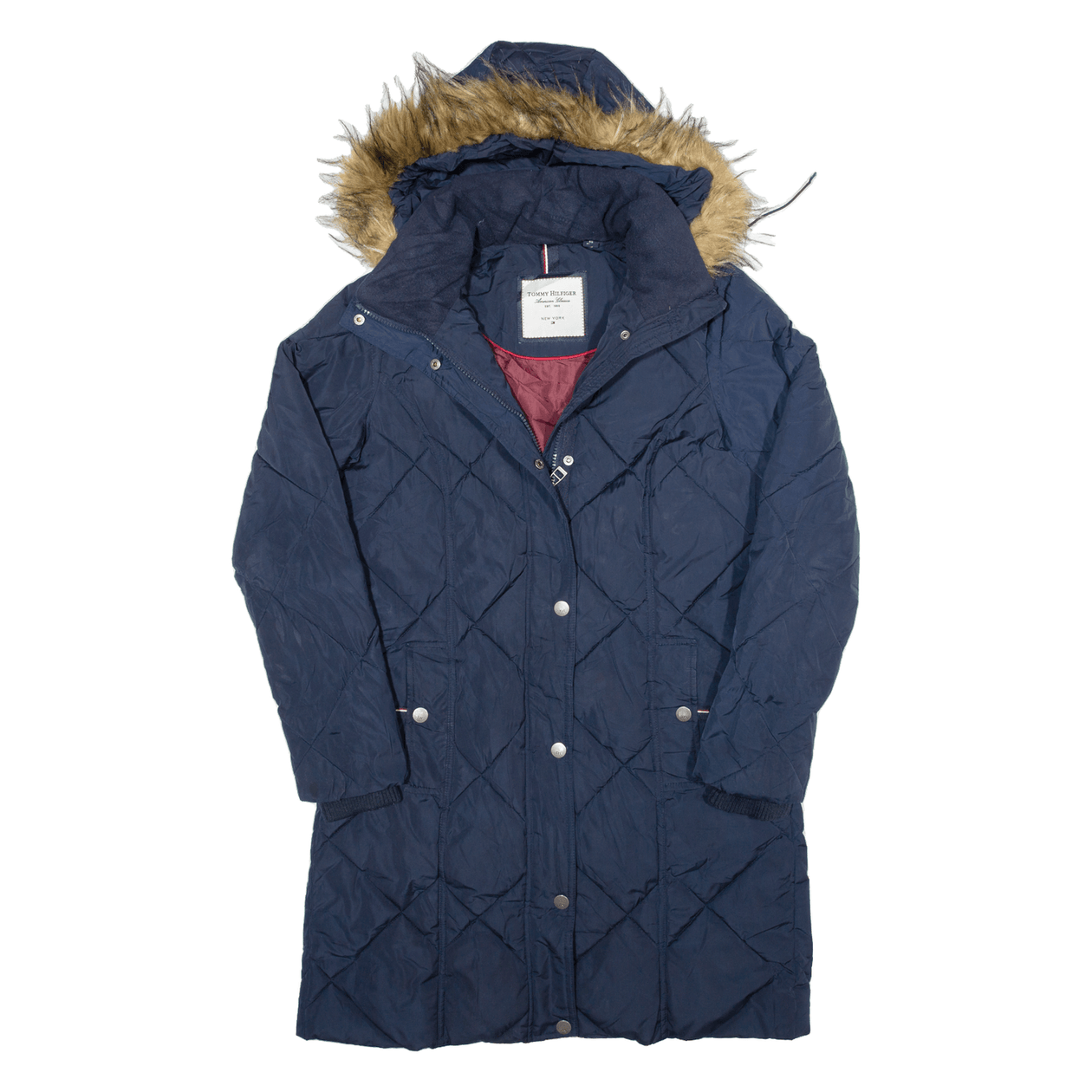 TOMMY HILFIGER Quilted Insulated Womens Parka Coat Blue Hooded XS