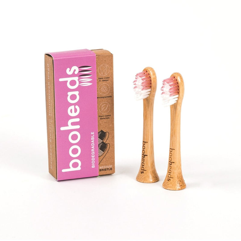 booheads - 2PK - Bamboo Electric Toothbrush Heads - Deep Clean - PINK EDITION | Compatible with Sonicare | Biodegradable Eco Friendly Sustainable - booheads