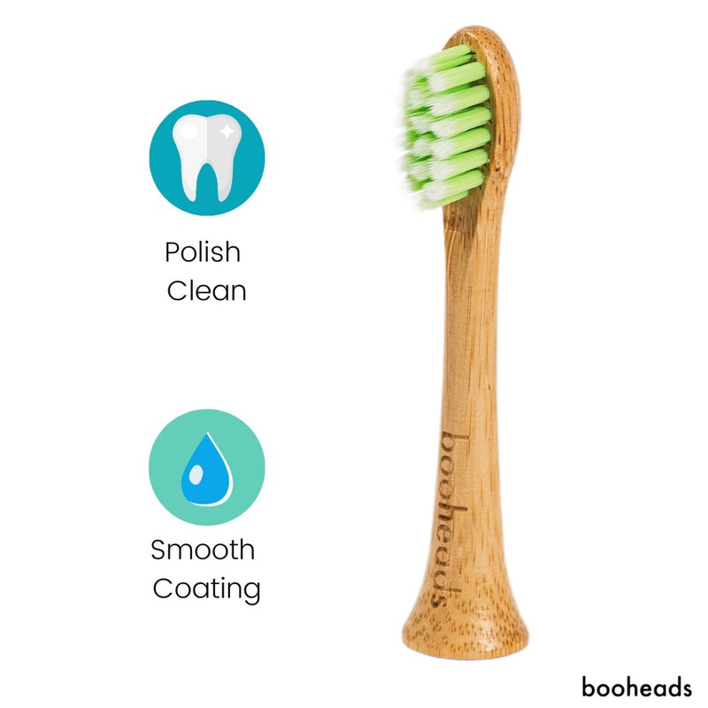 booheads - 2PK - Bamboo Electric Toothbrush Heads - Polish Clean - Green & Blue | Compatible with Sonicare | Biodegradable Eco Friendly Sustainable - booheads