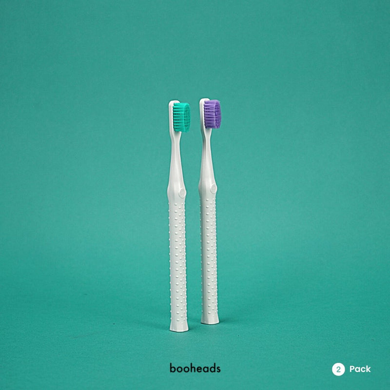 booheads - 2PK - Zero Waste Eco Toothbrushes - Purple & Aqua | Biodegradable,Recyclable and plant-based - booheads