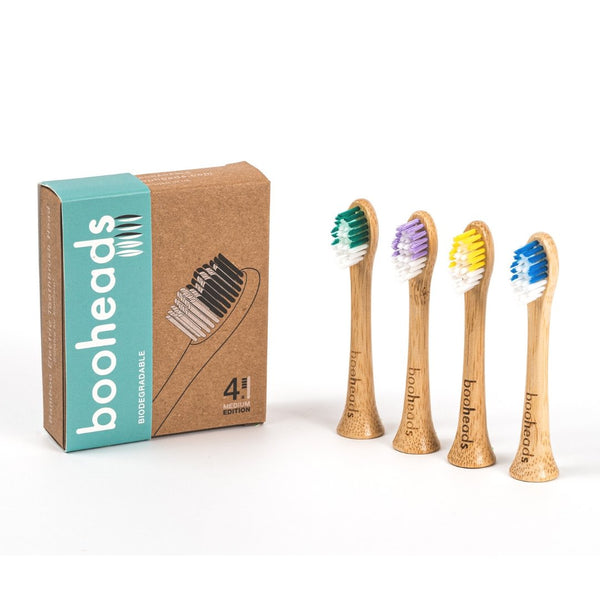 booheads - 4PK - Bamboo Electric Toothbrush Heads - Deep Clean - Multicolour | Compatible with Sonicare | Biodegradable Eco Friendly Sustainable - booheads