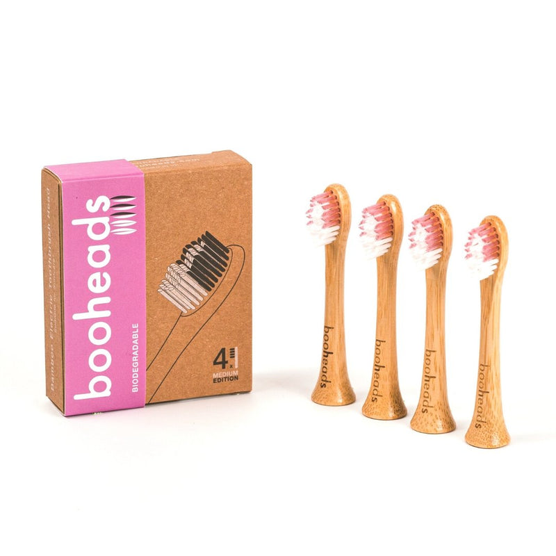 booheads - 4PK - Bamboo Electric Toothbrush Heads - Deep Clean - PINK EDITION | Compatible with Sonicare | Biodegradable Eco Friendly Sustainable - booheads