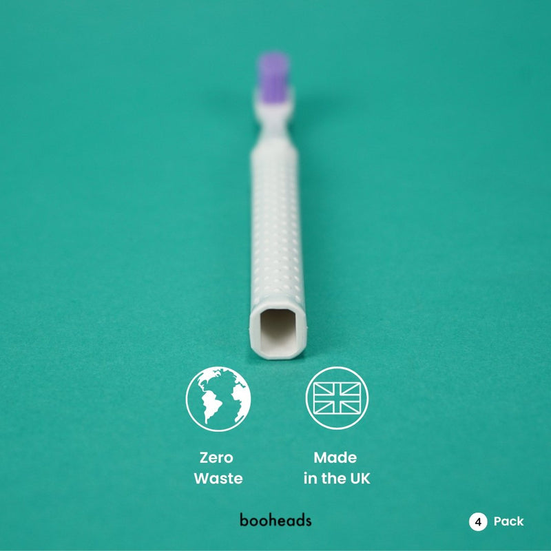 booheads - 4PK - Zero Waste Eco Toothbrushes | Biodegradable, Recyclable and Plant-based - booheads