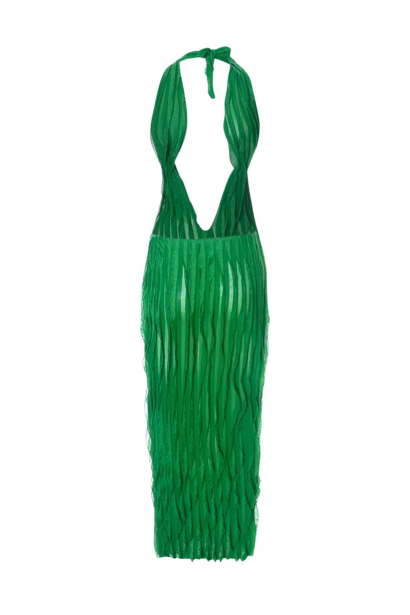 Seminyak Sunset Plunge Halter Maxi Dress - Green