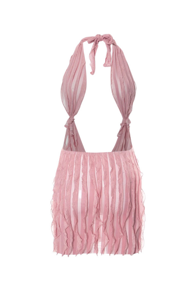 Bali Bliss Plunge Halter Mini Dress - Baby Pink